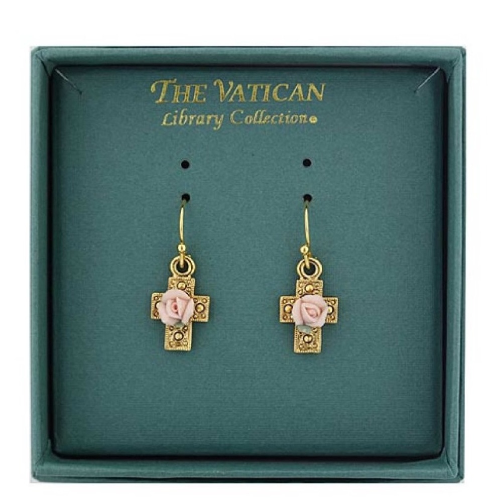 Vatican Library Petite Rose Cross Earrings